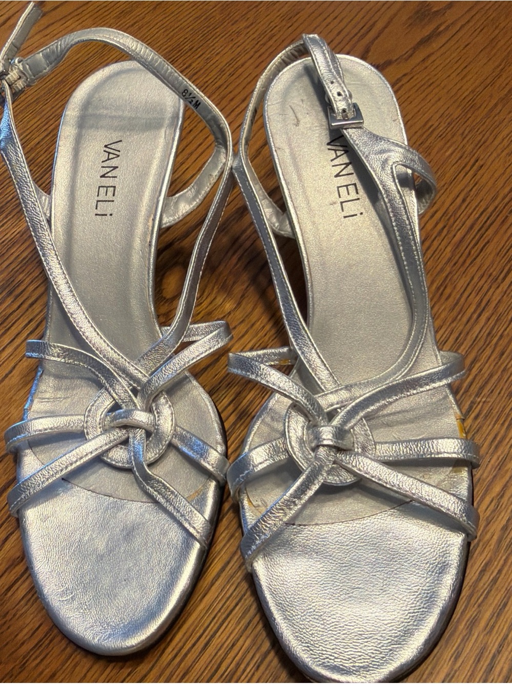 Van Eli Metallic Silver Knot-Strap Slingback Sandals